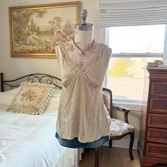 silk cream cami  y2k mac and jac 100% silk cream cami size 12 - Picture 2 of 7